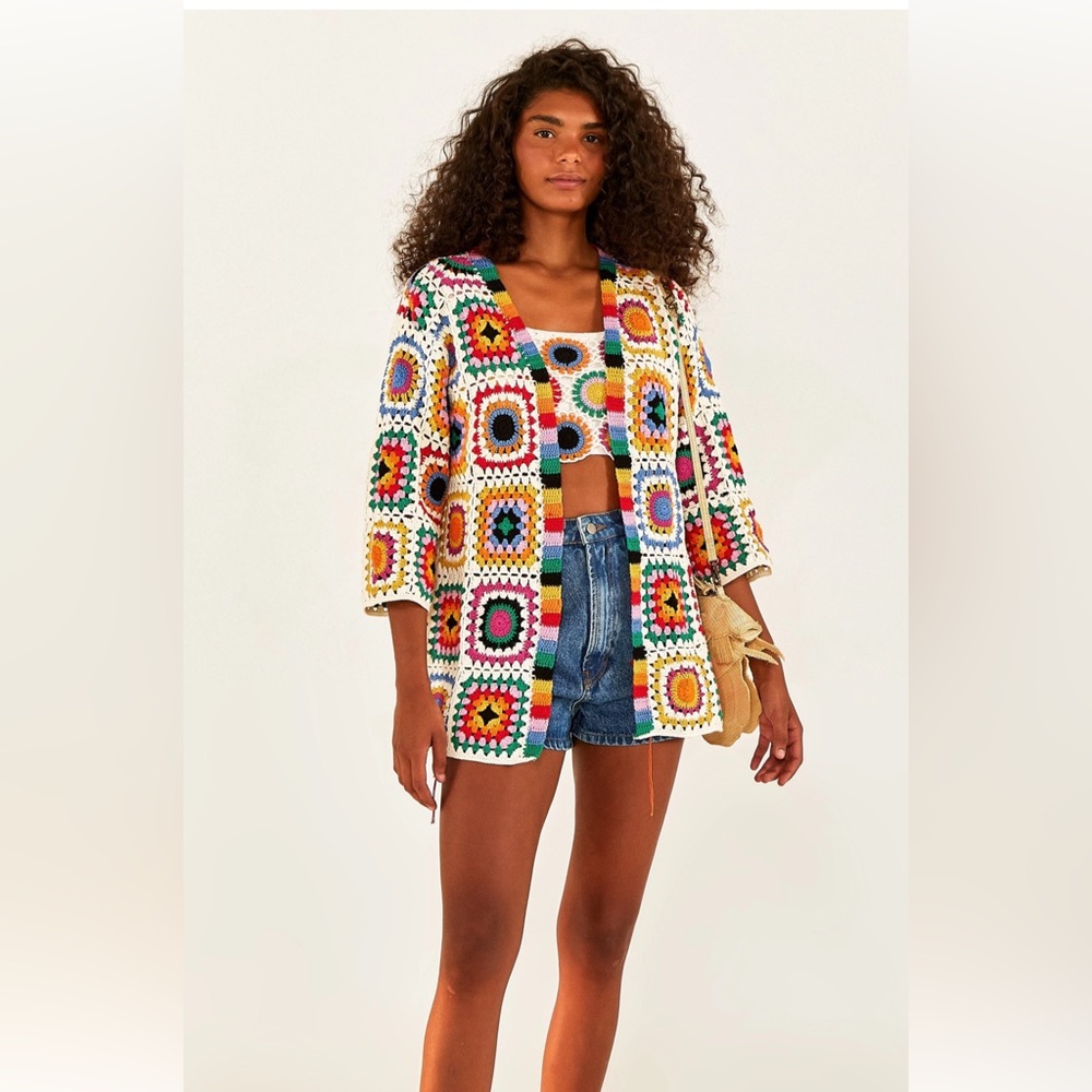 FARM RIO Rainbow crochet cardigan